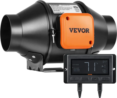 VEVOR Inline Duct Fan, 4-Inch 205 CFM Quiet EC-motor Ventilation Exhaust Fan, with Temperature Humidity Controller for Cooling Booster, Grow Tents, Hydroponics