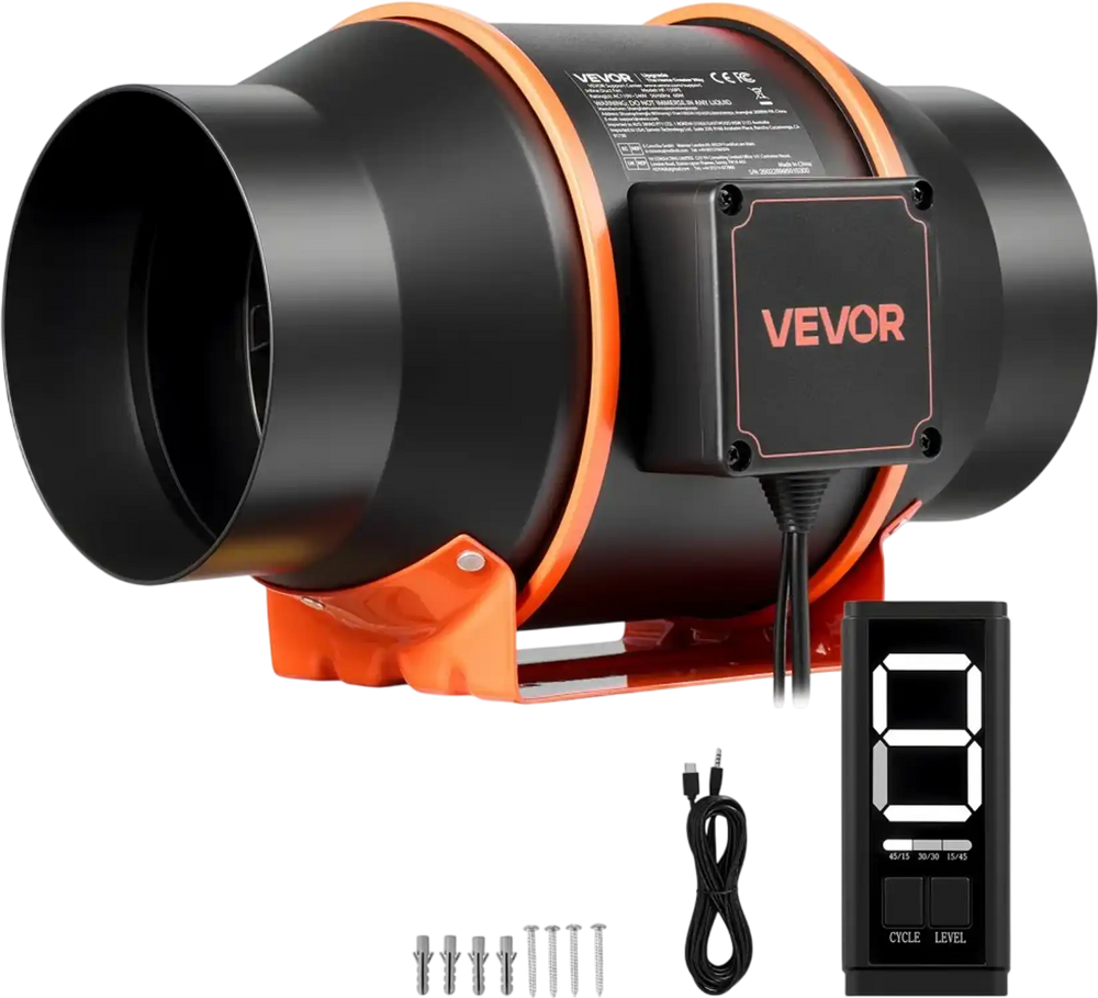 VEVOR Inline Duct Fan, 402 CFM 6 inch EC Motor Ventilation Fan with 3-Speed Circulation, 10-Speed PWM Controller, Timer-Controlled Operation, Cooling for Grow Tents, Indoor Gardening, Hydroponics