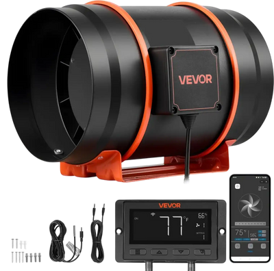 VEVOR Inline Duct Fan, 807 CFM 8 inch EC Motor Exhaust Ventilation Fan with 10-Speed, PWM Controller, App Control, Temperature Humidity Sensor, Cooling for Grow Tent, Indoor Gardening, Hydroponics