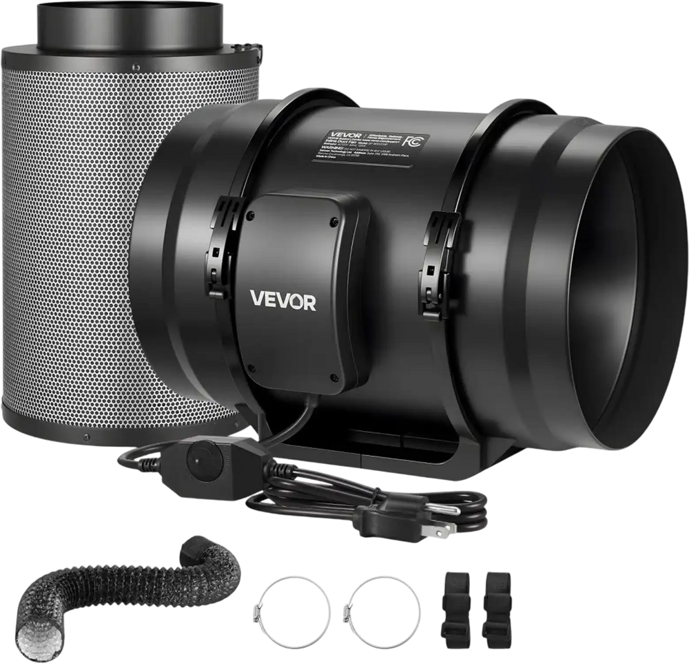 VEVOR 8" Air Filtration Kit, 180 CFM Inline Duct Fan with Speed Controller, Carbon Filter & Ducting Ventilation System for Heating Cooling Booster, Grow Tents, Hydroponics