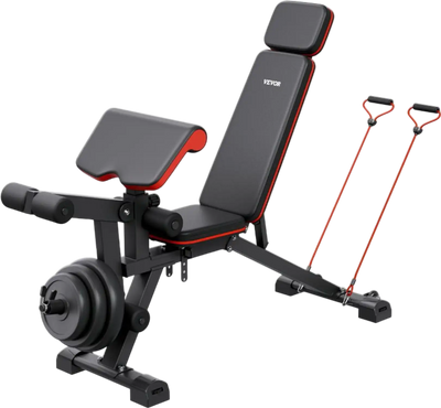 VEVOR Weight Bench, 800lbs Adjustable Weight Bench Press for Full Body Workout, Exercise Sit up Bench for Home Gym Strength Training, Flat Bench with with Leg Extension, Preacher Pad, Fast Adjustment
