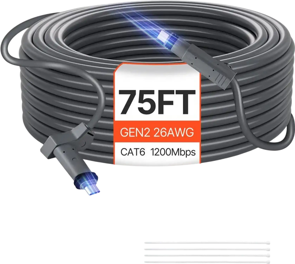 VEVOR Starlink Gen 2 Cable, 75 FT, 26 AWG Copper Core, Durable Extension Cable for Standard Generation 2, Compatible with Starlink Rectangular Satellite V2, Flexible Wiring for RV, Backyard or Camping