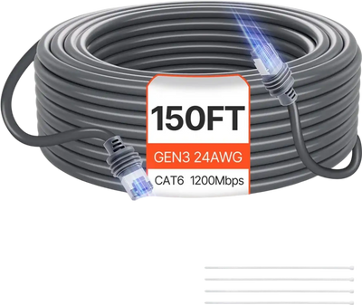 VEVOR Starlink Gen 3 Cable, 150 FT, 24 AWG Copper Core, Durable Extension Cable for Standard Generation 3, Compatible with Starlink Rectangular Satellite V3, Flexible Wiring for RV, Backyard, Camping