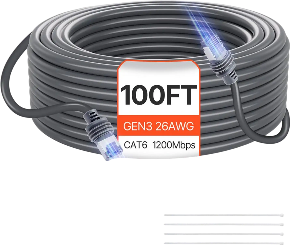 VEVOR Starlink Gen 3 Cable, 100 FT, 26 AWG Copper Core, Durable Extension Cable for Standard Generation 3, Compatible with Starlink Rectangular Satellite V3, Flexible Wiring for RV, Backyard, Camping