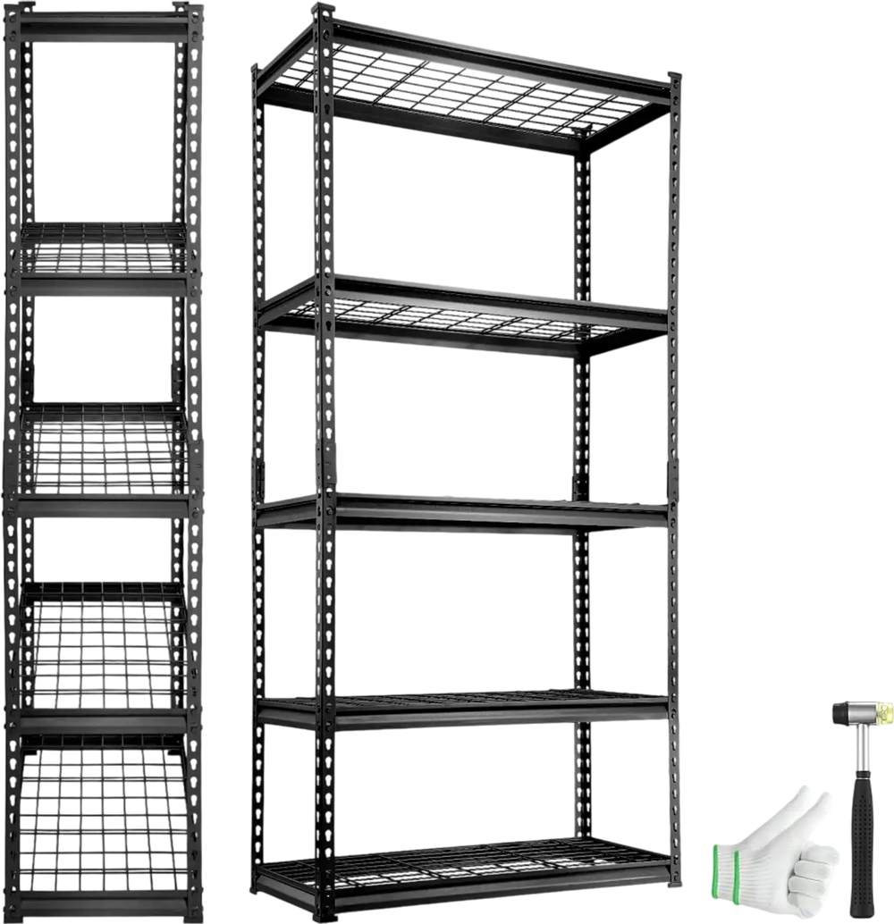 VEVOR Storage Shelving Unit, 5-Tier Adjustable, 2000 lbs Capacity, Heavy Duty Garage Shelves Metal Organizer Wire Rack, Black, 36" L x 16" W x 72" H for Kitchen Pantry Basement Bathroom Laundry Closet