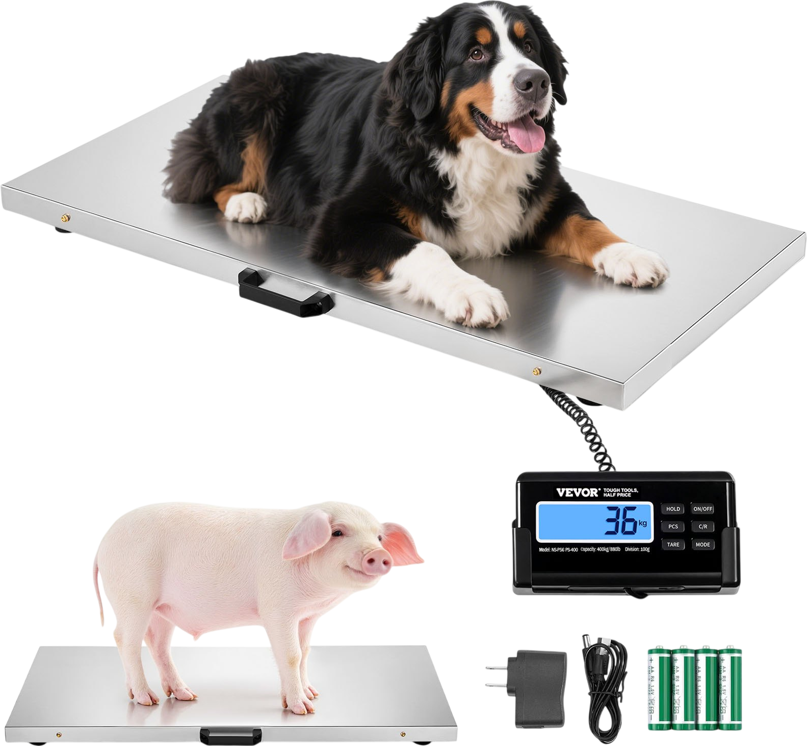 Vevor Livestock Scale 40.6 x 20.9 in. Low Platform 880 lb. Capacity LCD Display New