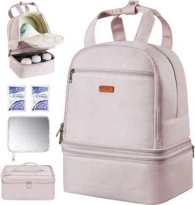 Vevor Breast Pump Backpack Portable Carrying Bag with Ice Pack Light Pink New
