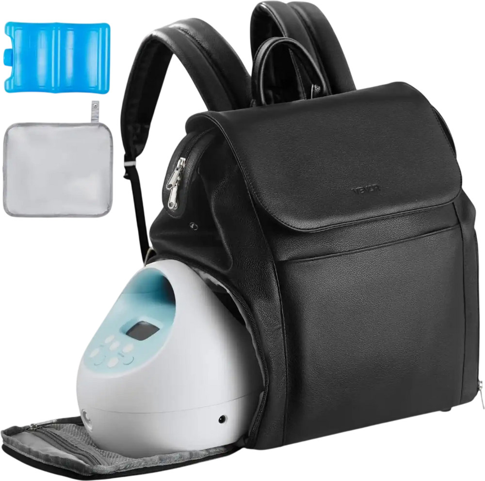 VEVOR Breast Pump Backpack, Breast Feeding Bag with Ice Pack, Fits for S1/S2, Pumping Accessories & Breastmilk Storage, Portable Pump Carrying Case for Work, Travel and Family Use, Black