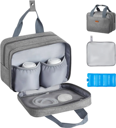 VEVOR Wearable Breast Pump Bag, Breast Feeding Bag with Ice Pack, Fits for M5/M6, Pumping Accessories & Breastmilk Storage, Portable Pump Carrying Case for Work, Travel & Family Use, Grey