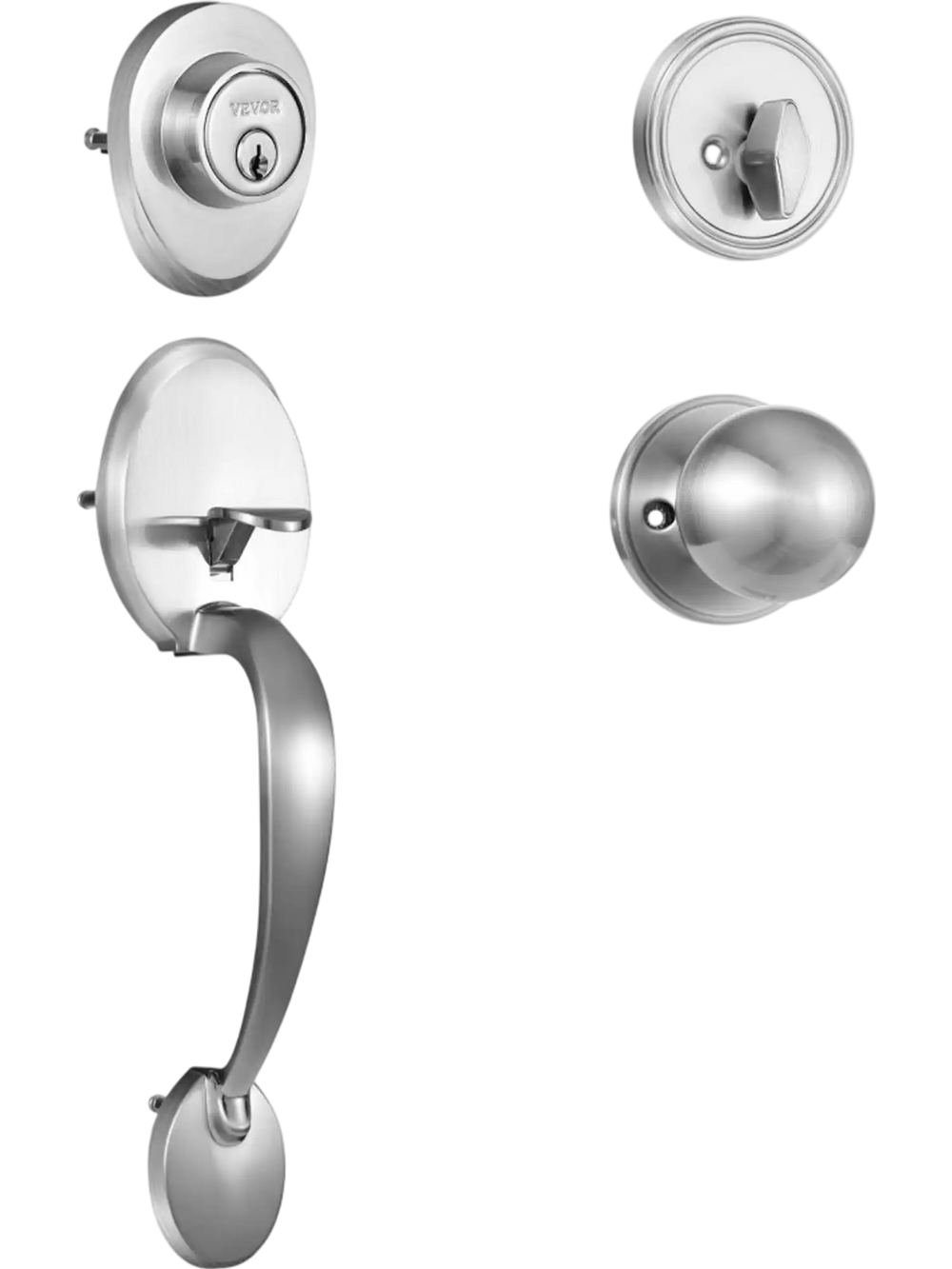 VEVOR Front Door Handle and Deadbolt Set, Satin Nickel Front Door Lock Set with Interior Knob, Adjustable Hole Spacing Single Cylinder Handleset, for Right and Left Handed Entrance and Front Door