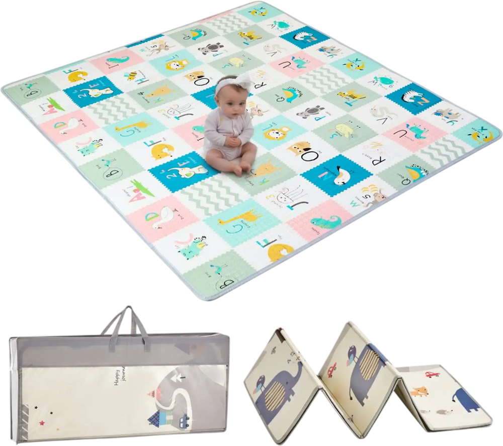VEVOR Baby Play Mat, 71""x79"" Extra Large Baby Crawling Mat, Non-Slip One-Piece Foam Baby Playmat, Foldable Reversible Floor Mat with Travel Bag, Waterproof Activity Playmat for Babies Toddlers Infants