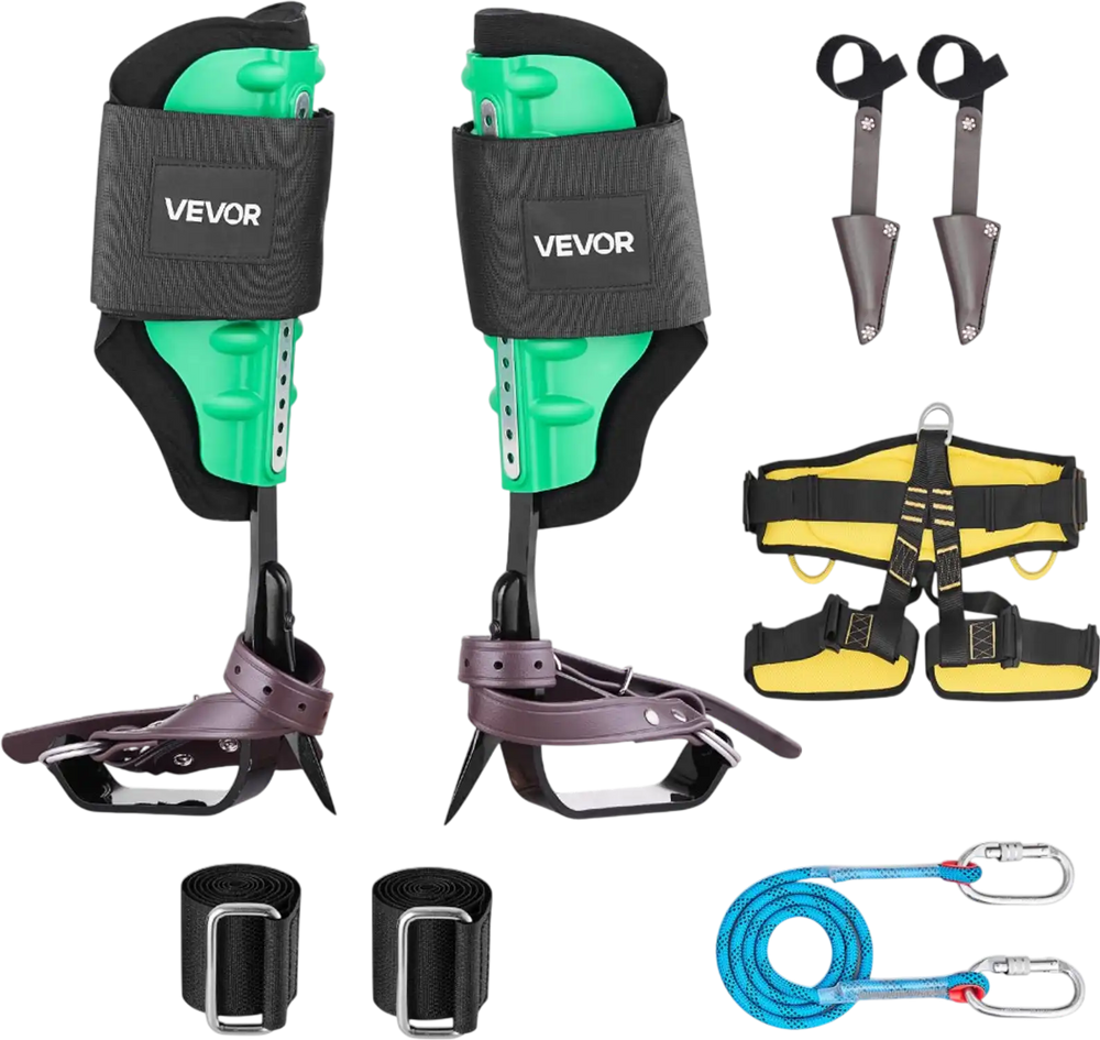 VEVOR Tree Climbing Spikes Set, Height-Adjustable Tree Climbing Gear with Straps & Spike Protectors, 350 lbs Load Capacity, Heavy Duty Steel Climb Spurs Arborist Equipment for Fruit Picking Hunting