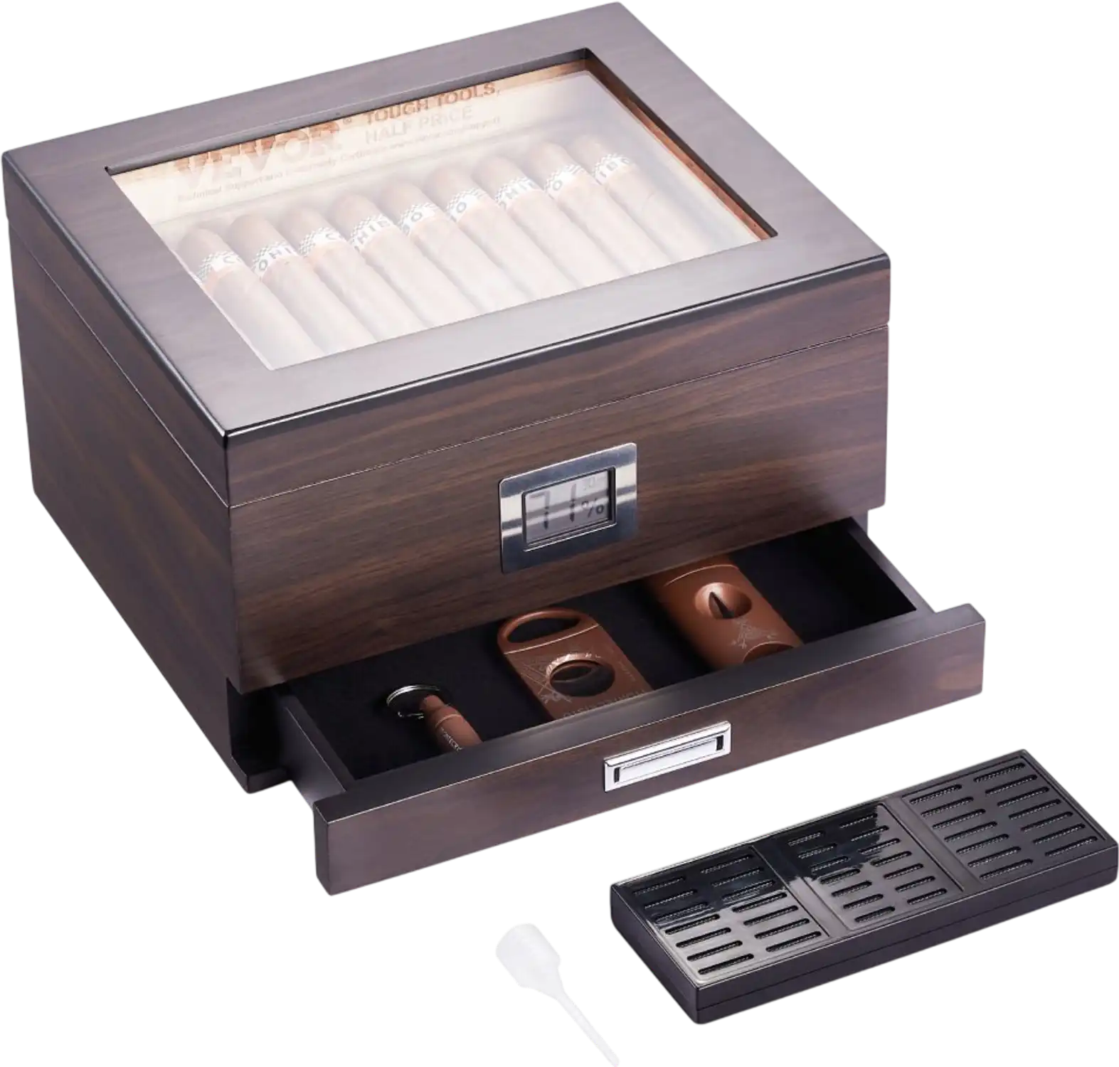 Vevor Cigar Humidor Glass Top Spanish Cedar Desktop Box New