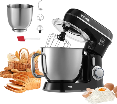 Vevor Stand Mixer 5.3 Qt Tilt-Head Food Mixer with 2 Stainless Steel Bowls Black New