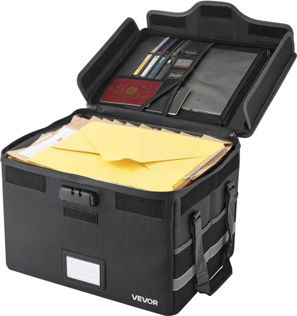 VEVOR Fireproof Document Box, 1832 ℉ Heat Insulated Fireproof & Waterproof Box with Lock, Portable File Storage Security Organizer Home Office Travel Use, for Passports, Important Documents & Files