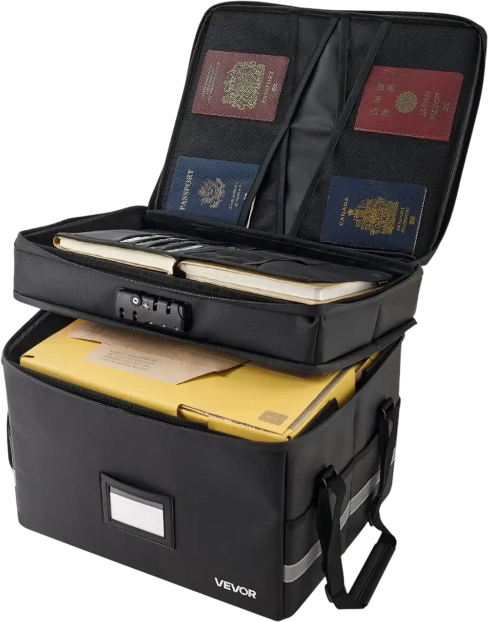 VEVOR Fireproof Document Box, 1832 ℉ Heat Insulated Fireproof & Waterproof Box with Lock, Portable Two-Layer File Storage Organizer Home Office Travel Use, for Passports, Important Documents, Files
