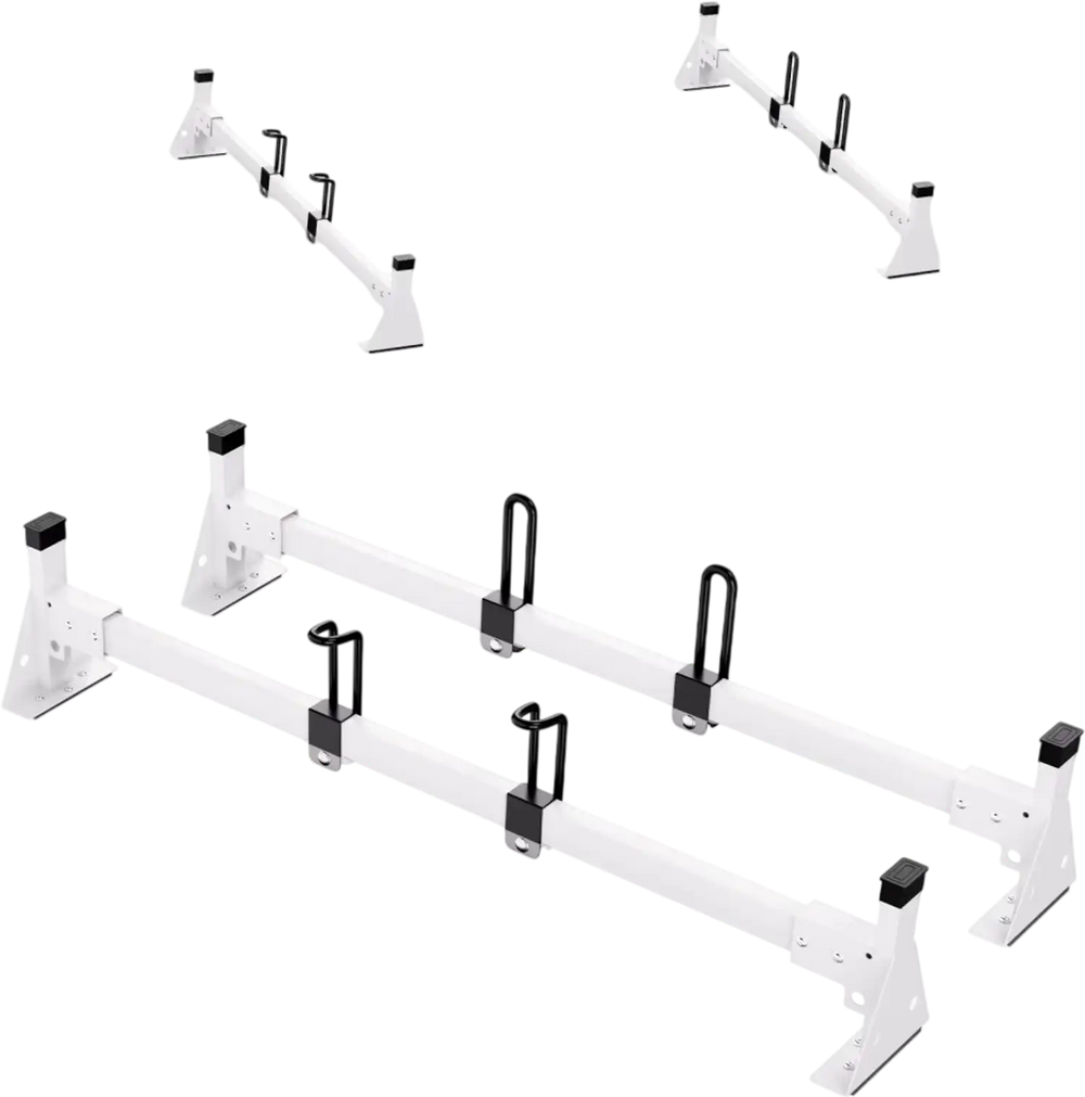 VEVOR Trailer Ladder Rack, 54" 2 Crossbars Ladder Roof Rack, Heavy-duty Steel Van Roof Ladder Rack, 600 lbs Capacity Van Ladder Rack with Straps, Fit for Ford Transit 150, 250, 350, 2015-2022