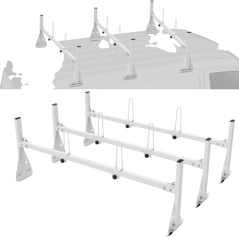 VEVOR Trailer Ladder Rack, 59" Adjustable Roof Rack, 3 Crossbars Van Roof Ladder Rack with Straps, 800 lbs Capacity Steel, Fit for Chevrolet Express 1500 2500 3500/ Ford E150 E250 E350/ GMC Savana