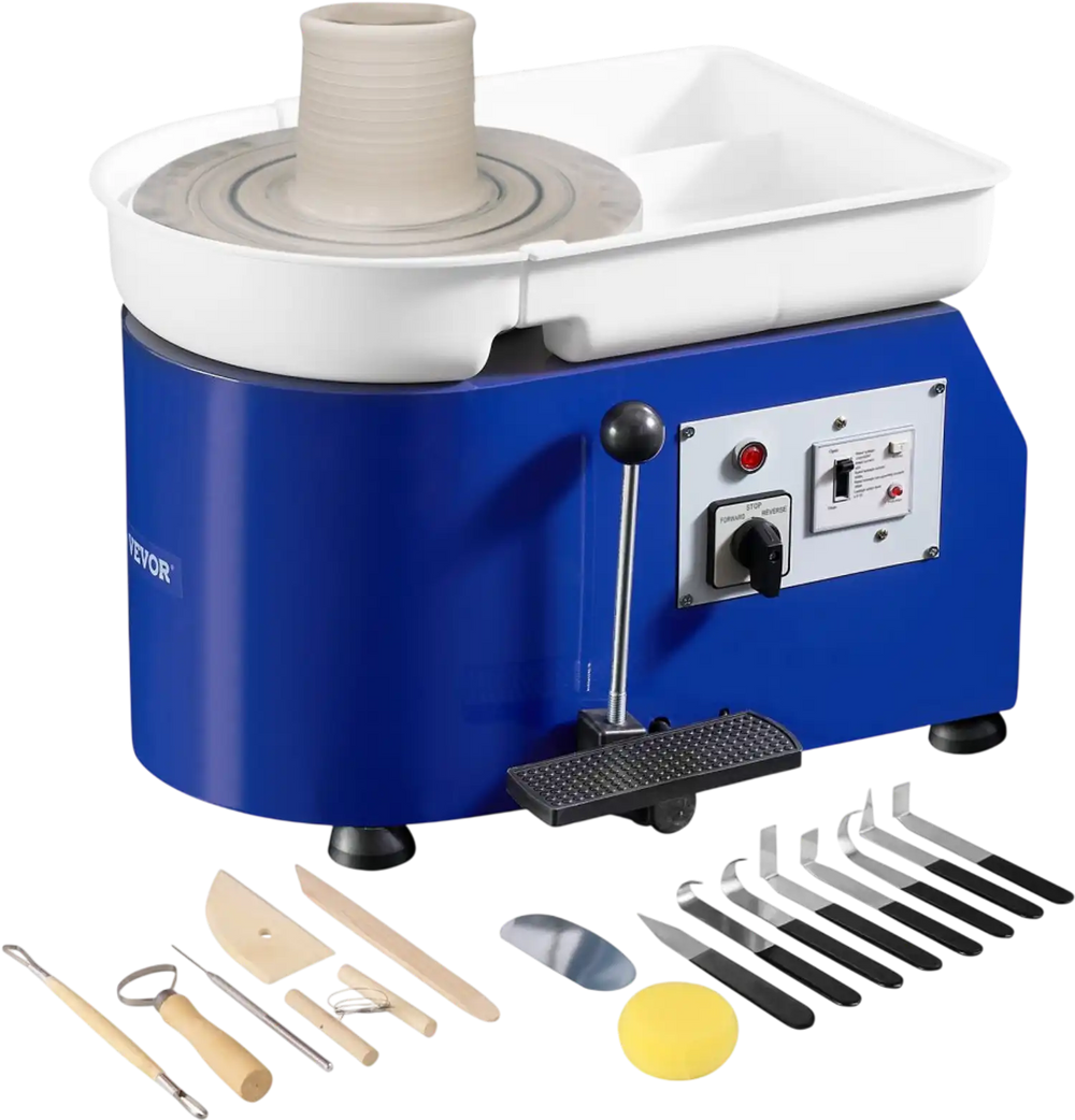 VEVOR Pottery Wheel for Adults and Beginners, 350W, 11in Clay Wheel Forming Machine, Adjustable 0-300RPM Speed Handle and Pedal Control, ABS Detachable Basin, Accessory Kit for Craft DIY, Blue Updated