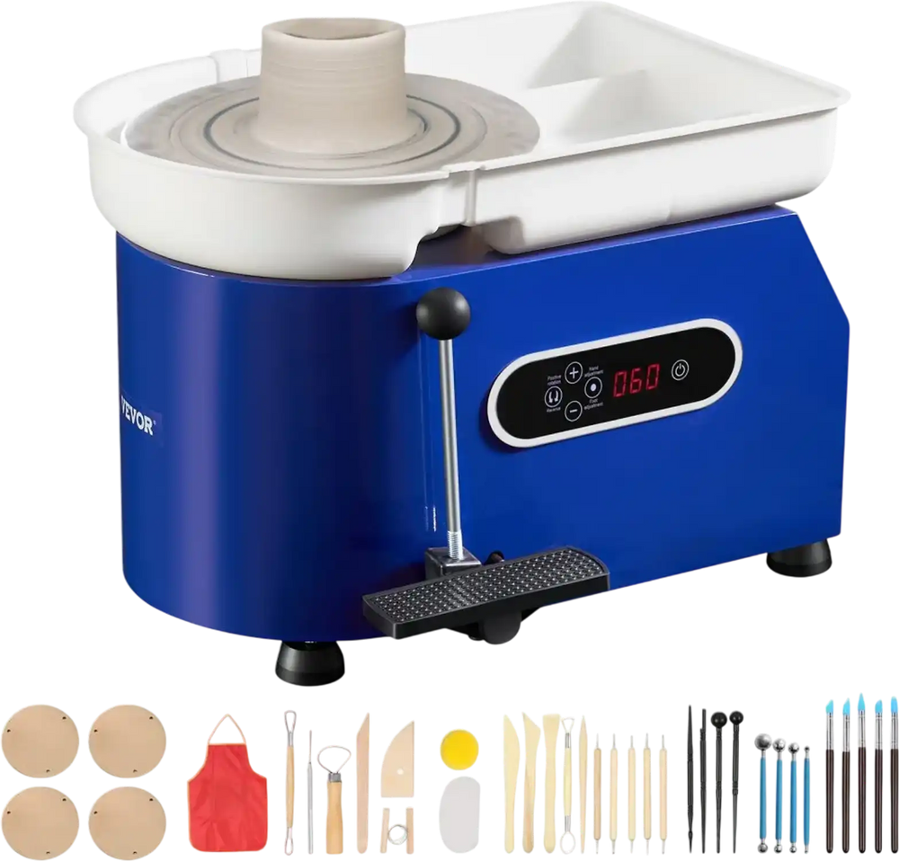 VEVOR Pottery Wheel, 450W, 11 in Clay Wheel Forming Machine, 60-300 RPM Adjustable Speed with Handle and Pedal Control, ABS Detachable Basin, Accessory Kit for Adults and Beginners Craft DIY, Blue