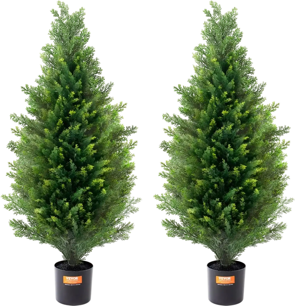 VEVOR Artificial Cedar Topiary Tree, 36 inch Tall (2 Pieces), with Extra Leaves & Pot Faux Evergreen Fake Pine Cypress Trees Plant, UV Rated Artificial Greenery Set for Home Decor Indoor/Outdoor