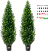 VEVOR Artificial Cedar Topiary Tree, 60 inch Tall (2 Pieces), with Extra Leaves & Pot Faux Evergreen Fake Pine Cypress Trees Plant, UV Rated Artificial Greenery Set for Home Decor Indoor/Outdoor