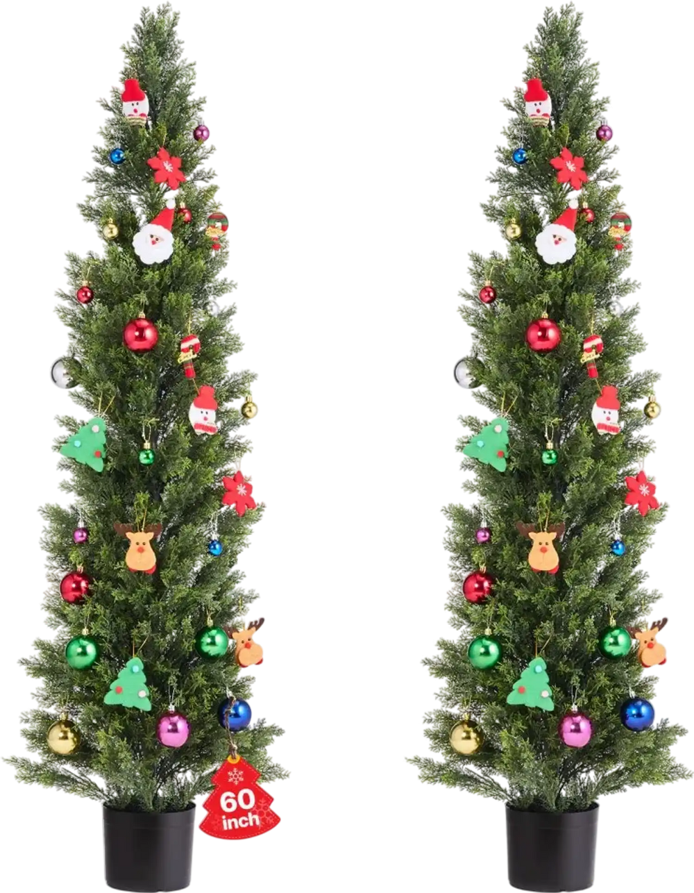 VEVOR Artificial Topiary Cedar Trees, 60 inch 2 Set Faux Pine Shrubs Plants, Fake Silk Tree Look Real, Easy Assembly for Decor Front Porch Outdoor Patio Garden Balcony Backyard Indoor Office