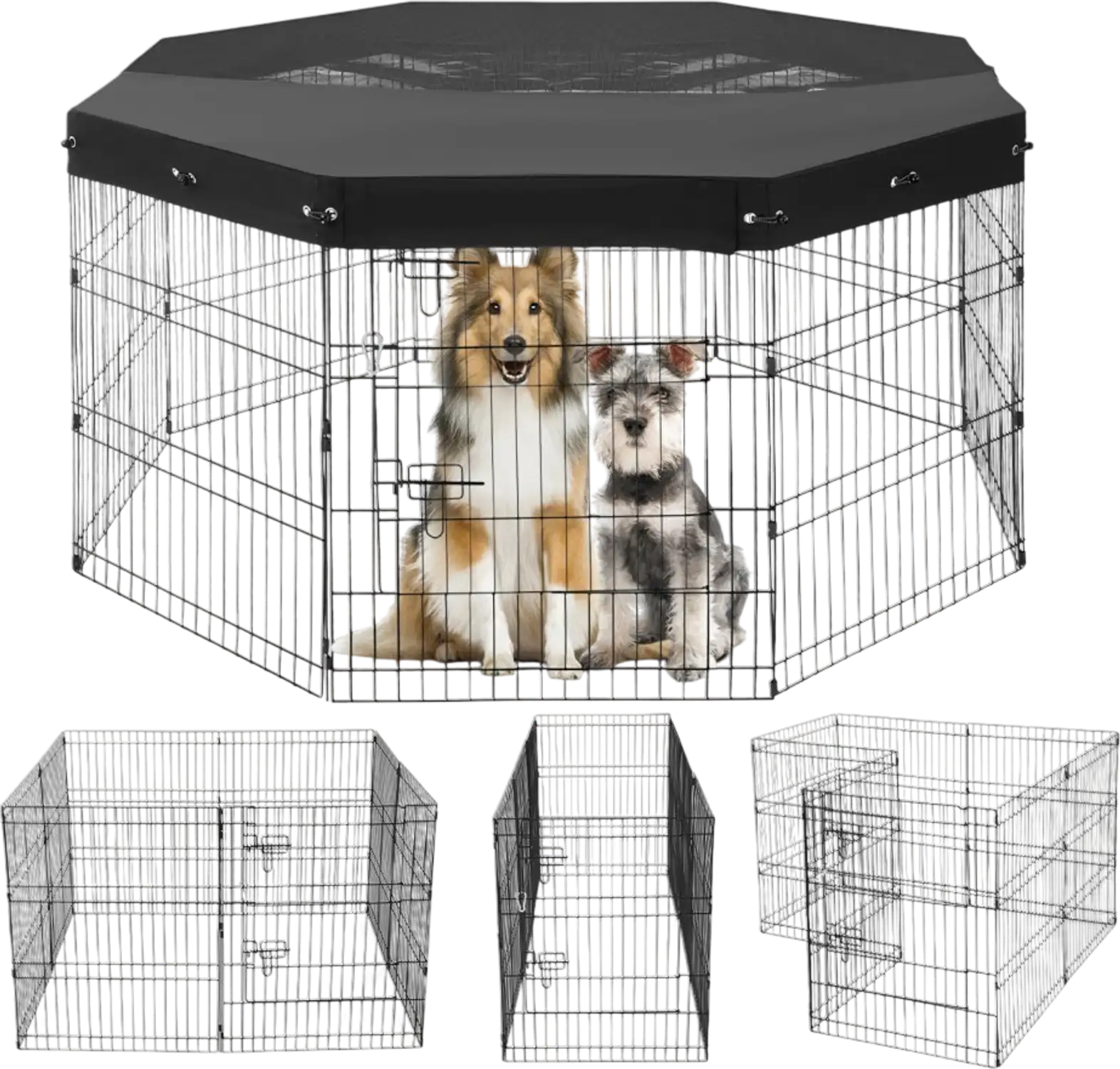 Vevor Dog Playpen Foldable 8-Panel Metal Exercise Pen with Top Cover 30