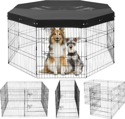 Vevor Dog Playpen Foldable 8-Panel Metal Exercise Pen with Top Cover 30