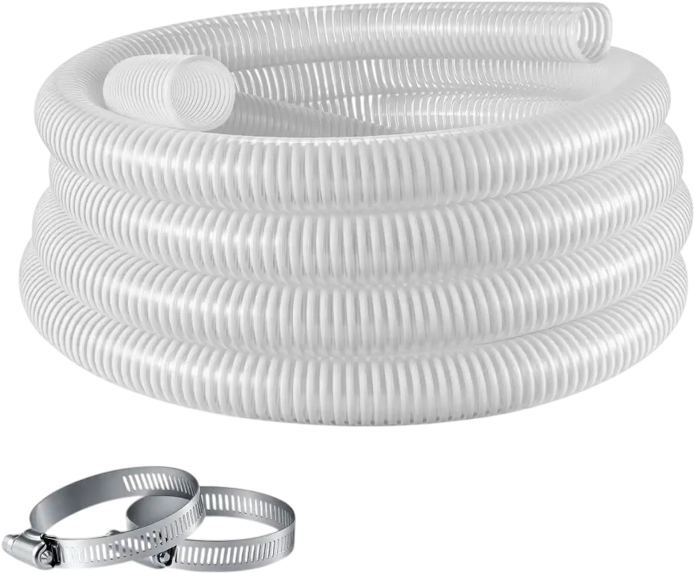 VEVOR Suction Hose 2" x 25 ft Heavy Duty PVC Suction Pump Hose Assembly, for Swimming Pools Trash Pump, Water Transfer, High Pressure Resistance, Weather-Proof & Burst-Resistant, with Clamps, White