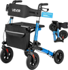 VEVOR Rollator Walker with Seat for Seniors, Ultra Compact 3-Fold Rolling Walker, Lightweight Aluminum Mobility Walking Aid with PU Solid Wheels, Adjustable Handle, Cup & Cane Holder - Supports 300LBS