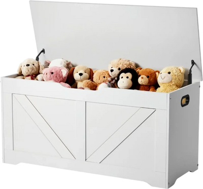 VEVOR Kids Storage Bench, Wooden Toy Box Chest, Large Storage Cabinet with Safety Hinge, Toddlers Storage Bench for Playroom, Living Room or Entryway, Easy Assembly, 38.98 x 15.55 x 18.9 in, White