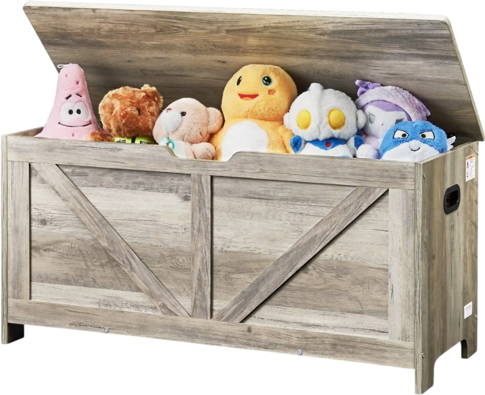 VEVOR Wooden Toy Chest for Kids, Toddler Toy Storage Box with Flip-Top Lid and Safety Hinge, 38.98 x 15.55 x 18.9" Large Kids Storage Bench for Playroom, Bedroom, Living Room or Entryway, Gray