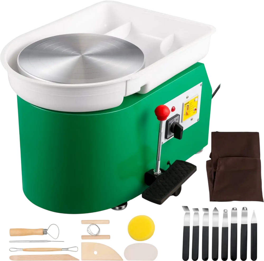 VEVOR Pottery Wheel 28cm Pottery Forming Machine 350W Electric Pottery Wheel with Adjustable Feet Lever Pedal DIY Clay Tool with Tray for Ceramic Work Clay Art DIY Clay Green, 18 Piece