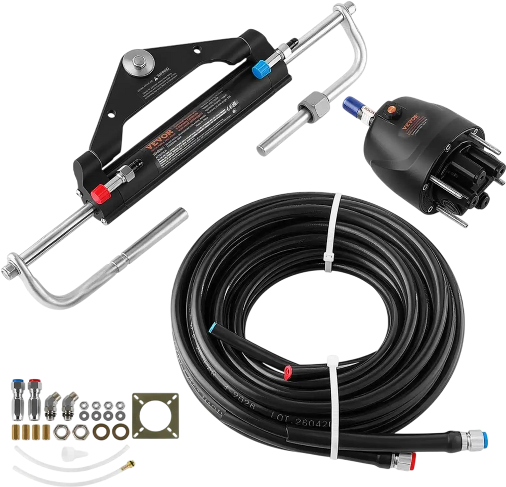 VEVOR Hydraulic Steering Kit 150HP Hydraulic Outboard Steering System 20 ft, Marine Boat Steering System, 2.5 MPa Helm Pump, Two-Way Lock Cylinder, 20 Feet High-Strength Hoses, for Single-Engine Use