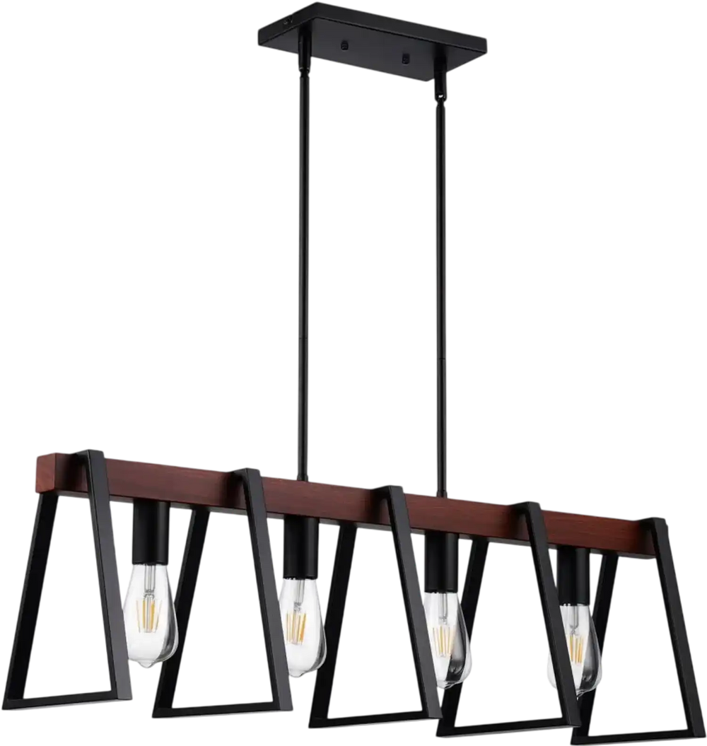 VEVOR 4-Light Kitchen Island Pendant Lights, 60W, Adjustable Dining Room Light Fixture with 2 x 6'' and 6 x 12'' Rods, Industrial Metal Frame Farmhouse Linear Chandeliers Lighting for Dining Room, E26