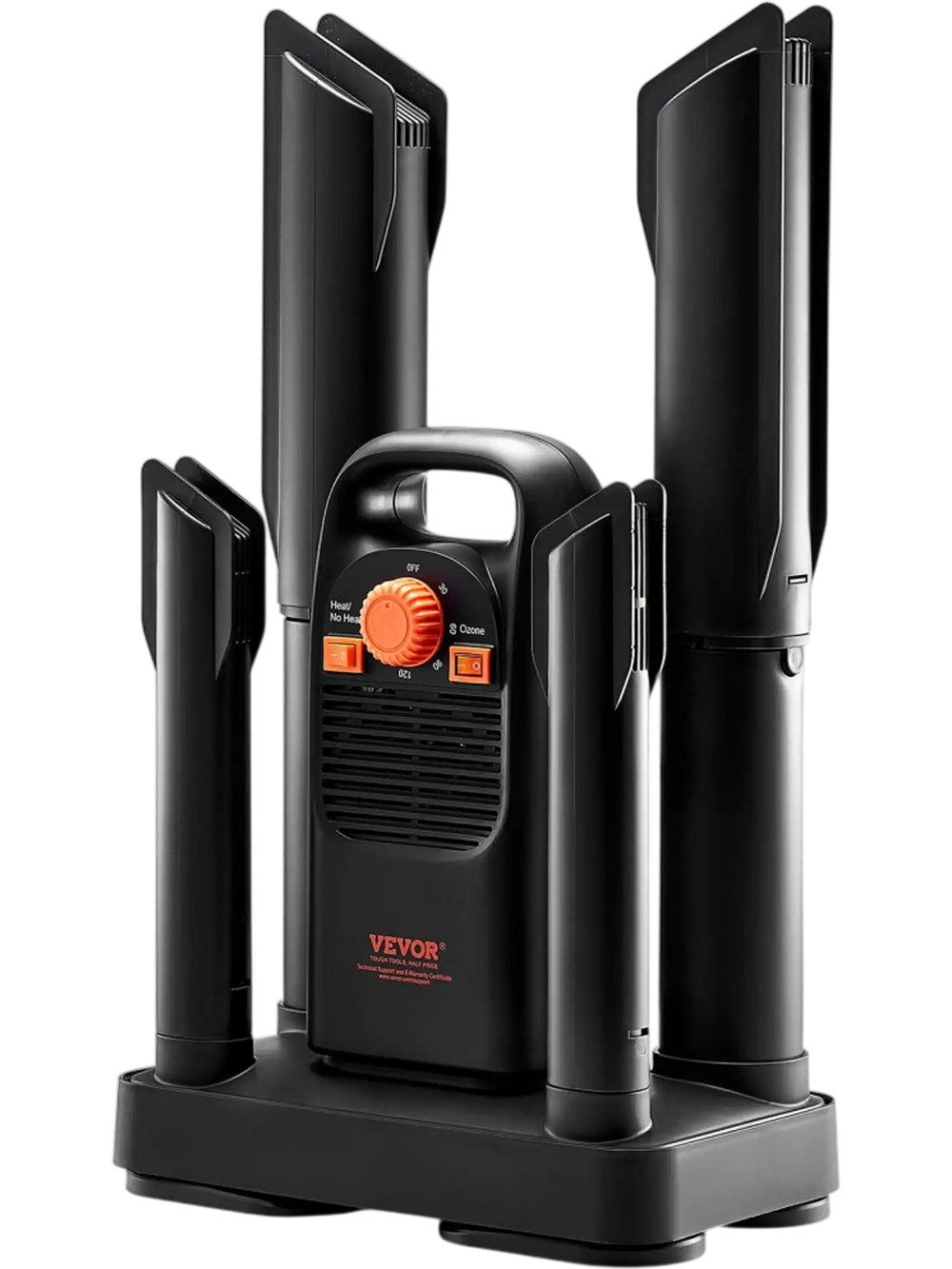 VEVOR Shoe Dryer with Timer, Detachable 4 Tubes Boot Dryers with V0-Rated Fire-Retardant Materials, Quick Drying for Work Boots, Sneakers, Gloves, Helmets, Black & Orange