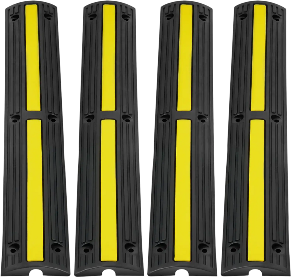 VEVOR 3.28 ft Cable Protector Ramp, 4 Pack of 1 Channel, 18000 lbs/axle Capacity Heavy Duty Rubber Speed Bumps, Floor Cord Cable Protector Wire Cover, for Residential Areas, Private Garages, Gardens
