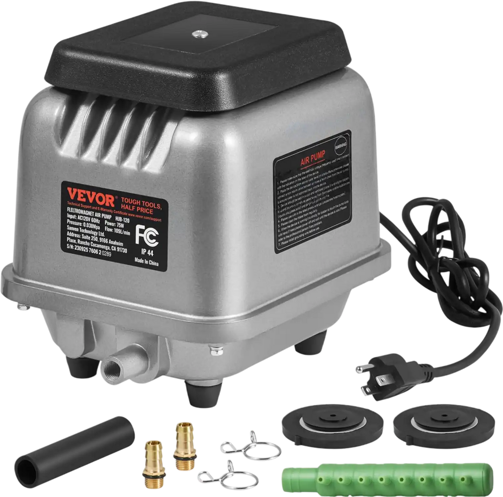 VEVOR Linear Air Pump, 109L/Min Air Flow Septic Aerator Pump, Aeration System for 1/2 Acre 10 FT Deep Ponds, Water Gardens, Waste Treatments, Septic Tanks, Aquariums, Seafood Restaurants, Fish Farms