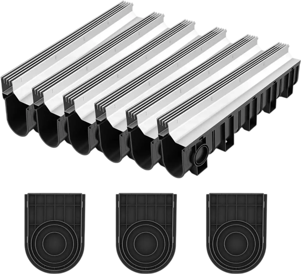 VEVOR Trench Drain, 39.7 x 5.8 x 7.4 in, 3 Pack Linear Drainage Channel with Stainless Steel Grate, HDPE Channel Drain, Outdoor Drainage System for Driveway, Patio, Pool, Garden, Black & Silver