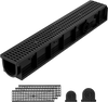 VEVOR Trench Drain, 40.2 x 6.6 x 5.5 in, 6 Pack Linear Drainage Channel, HDPE Channel Drain with Grates & End Caps, Premium Outdoor Drainage System for Driveway, Patio, Pool, Garden, Yard, Black