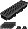 VEVOR Trench Drain, 20.1 x 5.5 x 3.5 in, 6 Pack Linear Drainage Channel, HDPE Channel Drain with Grates & End Caps, Premium Outdoor Drainage System for Driveway, Patio, Pool, Garden, Yard, Black