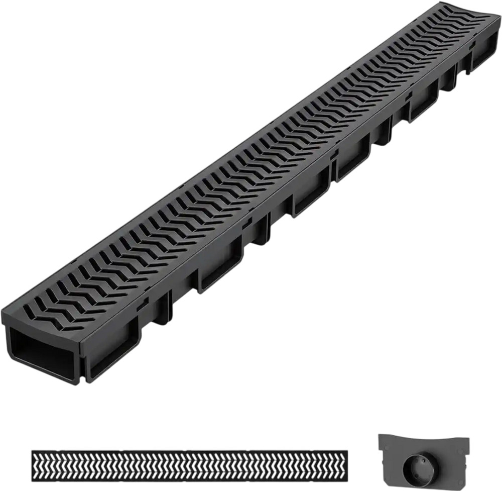 VEVOR Trench Drain, 39.6 x 4.1 x 2.4 in, 5 Pack Linear Drainage Channel, HDPE Channel Drain with Grates & End Caps, Premium Outdoor Drainage System for Driveway, Patio, Pool, Garden, Yard, Black