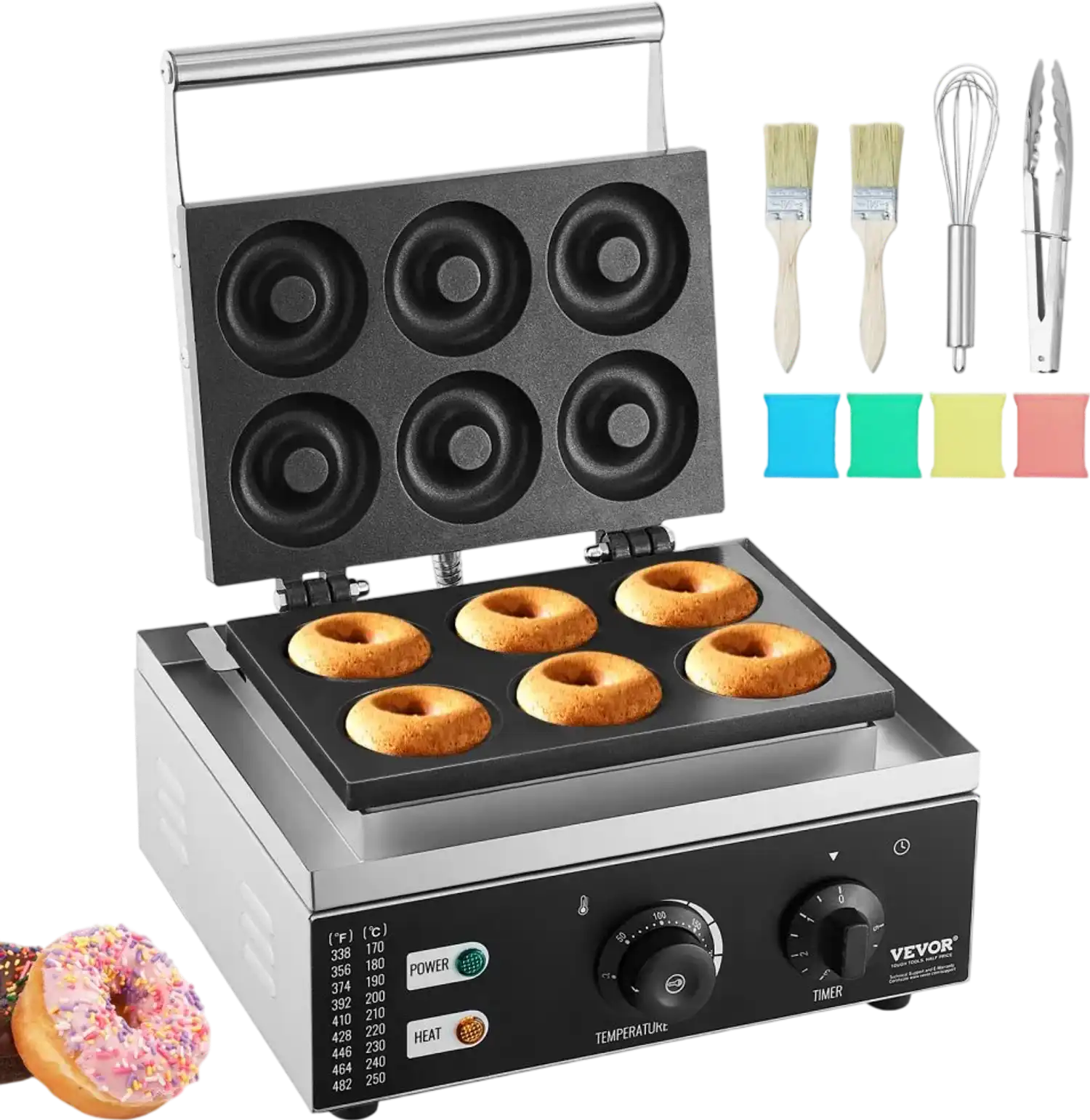 Vevor Donut Maker Commercial 6-Hole 1550W Non-Stick Double-Sided Heating Machine New
