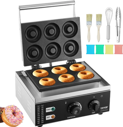 Vevor Donut Maker Commercial 6-Hole 1550W Non-Stick Double-Sided Heating Machine New