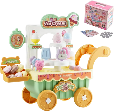 Vevor Ice Cream Cart Kids Pretend Play Shop 27-Piece Set New