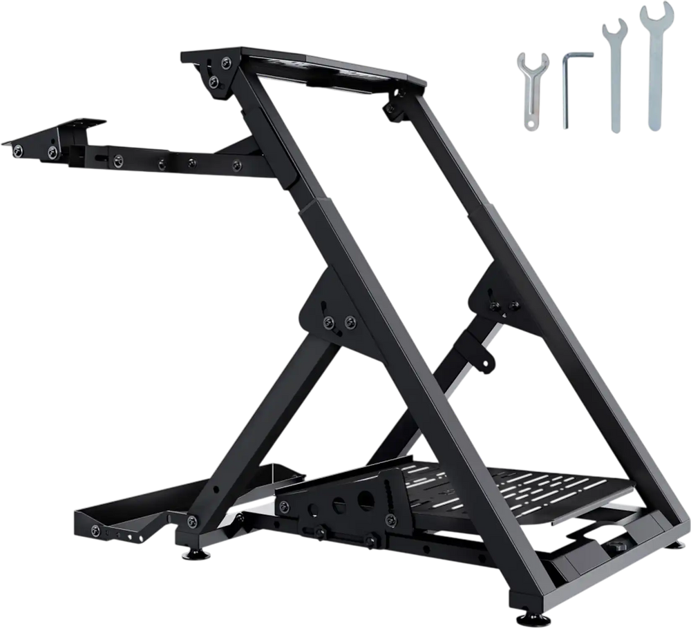 VEVOR Foldable Racing Steering Wheel Stand, Height Adjustable Universal Base Compatible with Logitech & Thrustmaster Racing Wheel and Pedal, Movable Wheels Heavy-duty Frame Standard GT/Formula Seating