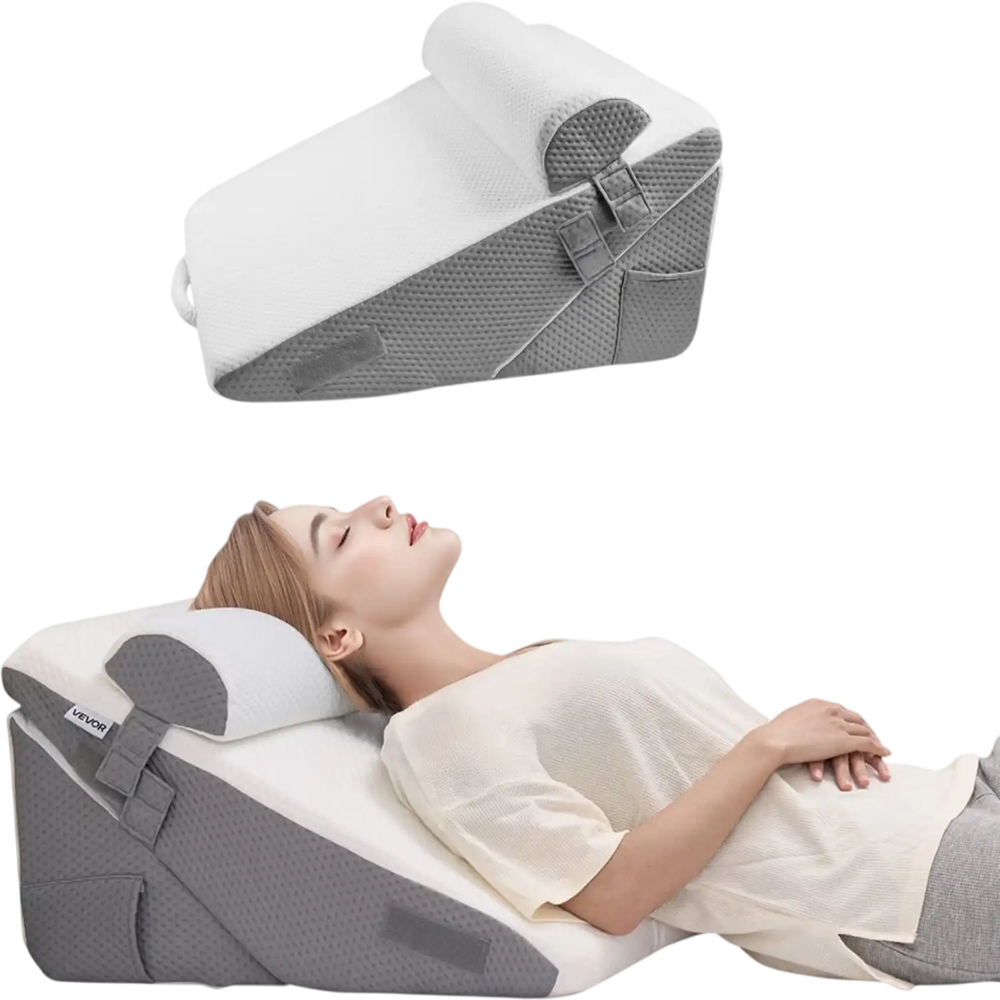VEVOR Bed Wedge Pillow for Sleeping, 3 Pcs Adjustable Orthopedic Bed Wedge Set, with Jacquard Washable Cover & Foam Support, Post Surgery Pillow for Acid Reflux Back Pain Snoring Relief, White/Grey