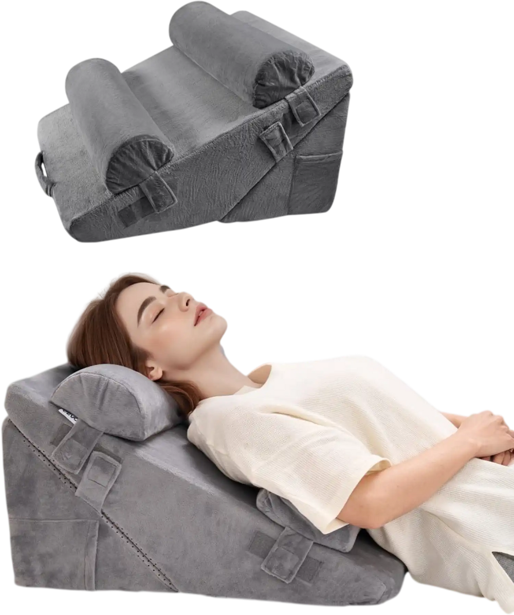VEVOR Wedge Pillow for Sleeping, 4 Pcs Adjustable Orthopedic Bed Wedge Set, Support Arm Leg Neck Shoulder, Post Surgery Pillow for Back Pain, Acid Reflux, Snoring Relief, Sitting up in Bed, Dark Grey