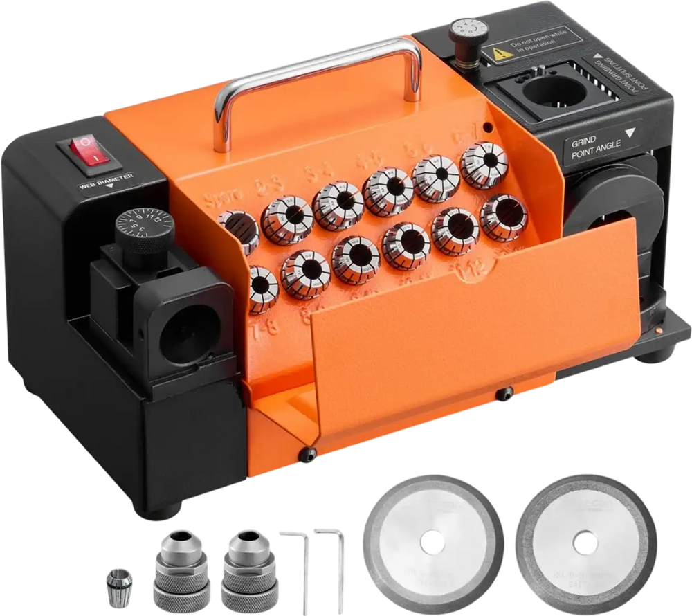 VEVOR Drill Bits Sharpener MR-13B+, 3-15mm Drill Bit Grinder Sharpener with Adjustable Lip Relief Angle & 95°-135° Point Angle, 5800RPM High Speed Re-Sharpener with 13 Collets, CBN & SDC Wheels